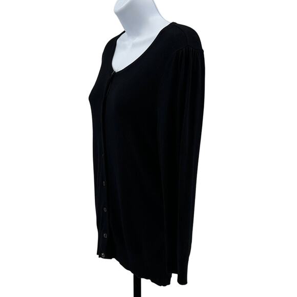 Halogen Knitted Top WMNS M Petite Black 3/4 Sleeve Button-Up Stretch Round Neck - Picture 2 of 7